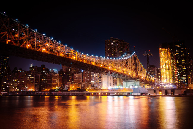 Обои картинки фото queensboro, bridge, new, york, city, города, нью, йорк, сша, east, river, манхэттен, мост, куинсборо, nyc, ночной, город, manhattan