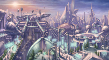 Картинка фэнтези иные+миры +иные+времена город будущее