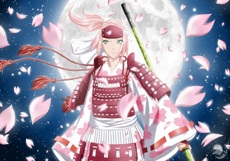 Картинка аниме naruto самурай сакура лепестки броня