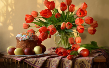 Картинка праздничные пасха тюльпаны яйца