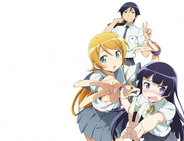 Обои картинки фото аниме, oreimo, парень, девушки