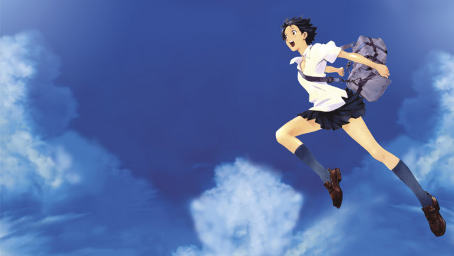 Обои картинки фото the girl who leapt through time, аниме, toki wo kakeru shoujo, фон, взгляд, девушка