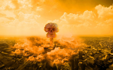 Картинка фэнтези фотоарт катастрофа ядерный взрыв апокалипсис ударная волна череп адская ухмылка уничтожение конец света