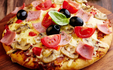 обоя еда, пицца, ветчина, маслины