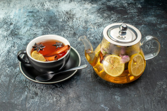 Картинка еда напитки +чай чайник чашка чай анис корица лимон