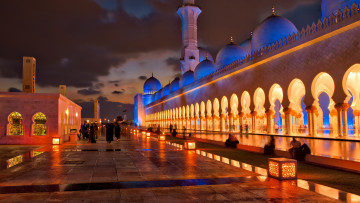 Картинка города абу-даби+ оаэ фотография oбъединeнные арабские эмираты абу даби мечеть здание фонарь огни trey ratcliff