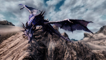 Картинка видео игры the elder scrolls skyrim дракон горы дымка