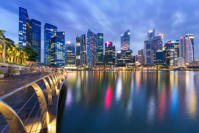 Обои картинки фото singapore, города, сингапур, набережная, ночной, город