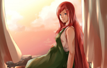 Картинка аниме naruto красные волосы кушина арт облака небо девушка