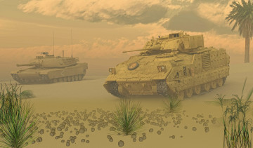 обоя техника, 3d, танки, пустыня