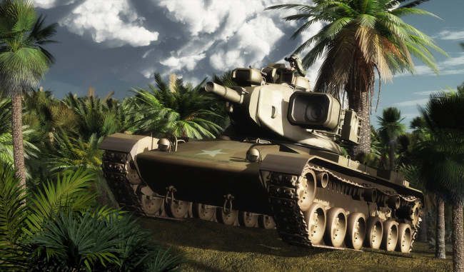 Обои картинки фото техника, 3d, танк, джунгли