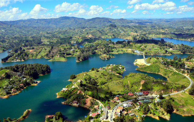 Обои картинки фото города, - панорамы, панорама, guatape, островки, река, colombia