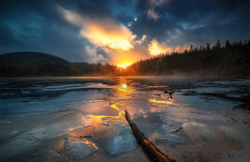 Картинка природа восходы закаты лес солнце лёд река озеро облака небо