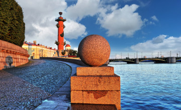 Картинка города санкт-петербург +петергоф+ россия ростральные колонны нева река набережная невы гранит сфера шар рассвет
