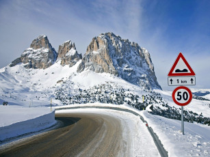 Картинка природа дороги поворот зима шоссе горы
