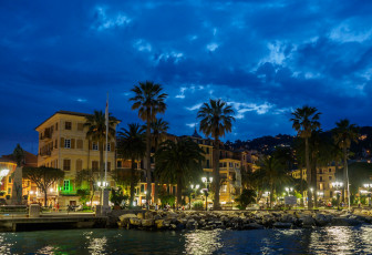 Картинка города -+огни+ночного+города огни пальмы санта-маргерита-лигуре ночь италия дома набережная