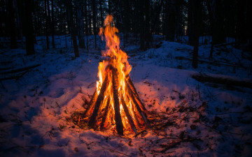 Картинка природа огонь поселок исеть снег тепло одиночество у огня зима костер урал лес