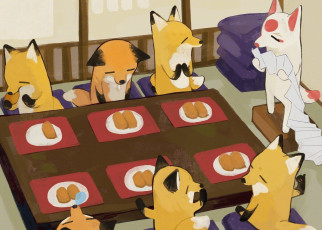 Картинка рисованное животные +лисы лисы еда
