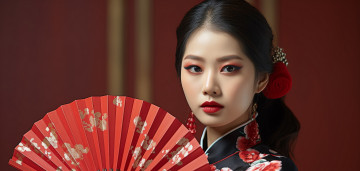 Картинка девушки -+азиатки азиатка портрет веер