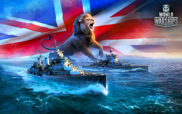 обоя видео игры, world of warships, корабли, море, флаг, великобритания, лев