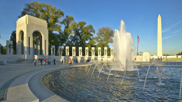 Картинка города фонтаны парк стела мемориал вашингтон сша арка памятник флаг венки деревья