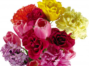 Картинка цветы разные вместе букет тюльпаны пионы розы