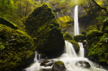 Картинка elowah falls природа водопады поток мох камни скала