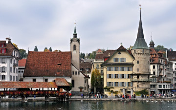 Картинка швейцария люцерн города улицы площади набережные река дома