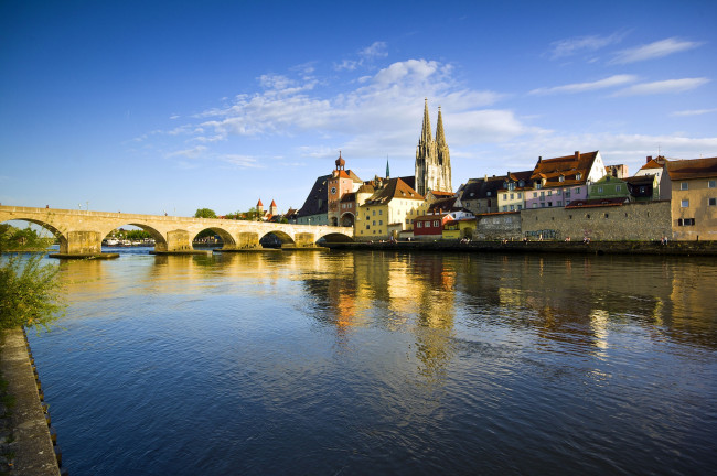 Обои картинки фото города, регенсбург, германия, река, мост, собор