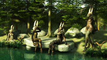 Картинка 3д+графика эльфы+ elves водоем лес эльфы
