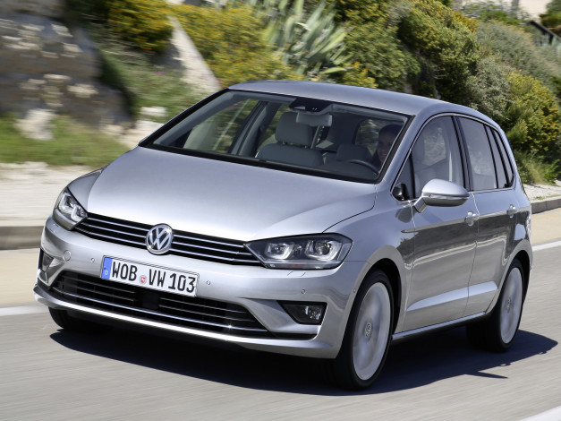 Обои картинки фото автомобили, volkswagen, golf, серый, 2014, tdi, sportsvan