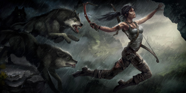 Обои картинки фото видео игры, tomb raider 2013, девушка, волк