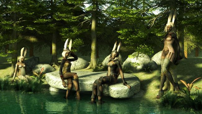 Обои картинки фото 3д графика, эльфы , elves, водоем, лес, эльфы