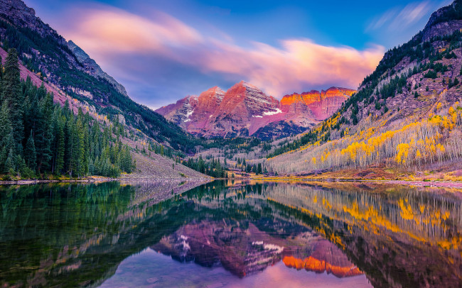 Обои картинки фото природа, реки, озера, горы, colorado, лес, озеро, maroon, lake