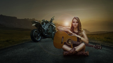 Картинка музыка -другое гитара мотоцикл девушка взгляд