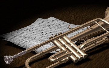 обоя музыка, -музыкальные инструменты, труба, ноты