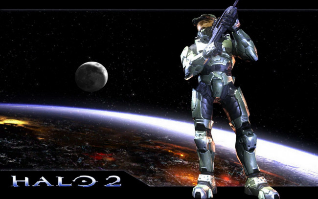 Обои картинки фото видео игры, halo 2, броня, оружие, десантник, планеты, космос