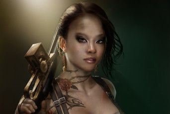 Картинка фэнтези девушки оружие тату