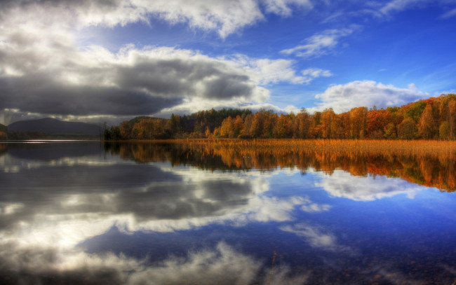 Обои картинки фото природа, реки, озера, желтая, горы, лес, река, листва, осень