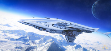 Картинка фэнтези космические корабли звездолеты станции горы снег