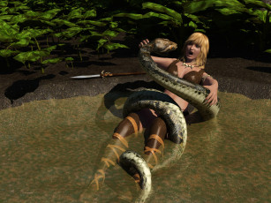 Картинка 3д+графика фантазия+ fantasy взгляд змея фон девушка