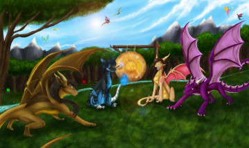 Картинка рисованное животные +сказочные +мифические поляна драконы