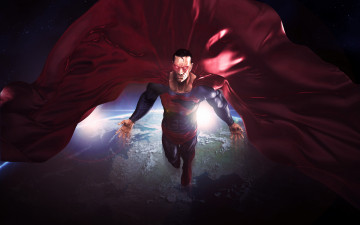 Картинка рисованное комиксы планета земля орбита космос dc comics superman man of steel clark kent