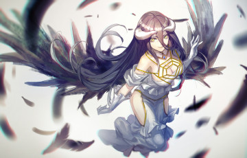 Картинка аниме ангелы +демоны улыбка взгляд арт девушка рога крылья albedo overlord infukun