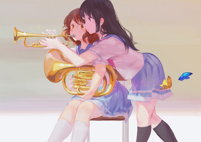 Обои картинки фото hibike euphonium, аниме, hibike, euphonium, kousaka, reina, oumae, kumiko, арт, девуки, музыка, jq