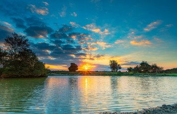 Картинка англия природа восходы закаты водоем деревья облака