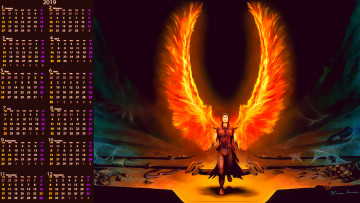 Картинка календари фэнтези крылья 2019 пламя магия calendar мужчина