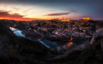 Картинка города толедо+ испания город панорама огни холмы река