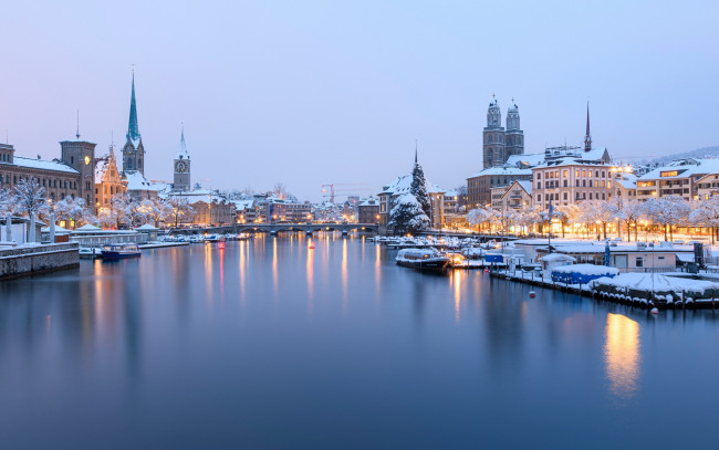 Обои картинки фото города, цюрих , швейцария, зима, снег