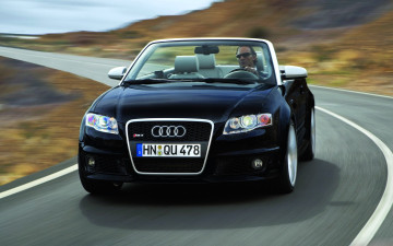 обоя audi rs4 cabriolet 2006, автомобили, audi, черный, кабриолет, дорога, скорость